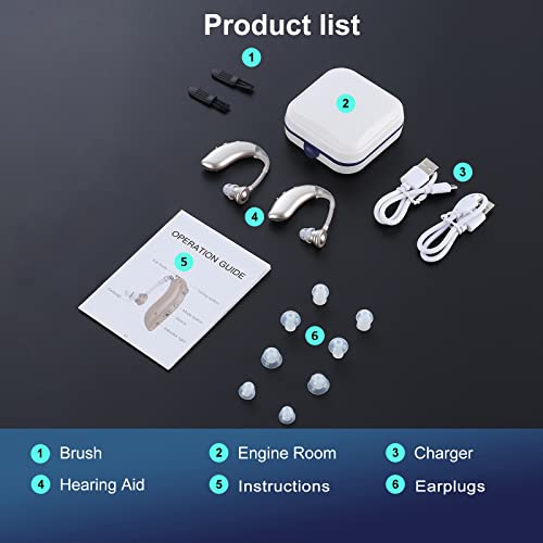 F&Kcoptee Hearing Aids for Seniors Rechargeable with Noise Canceling - Hearing Amplifiers for Adults with Severe Hearing Loss - 2 Ear Amplifier Over The Counter Hearing Aid with Volume Control - Silver