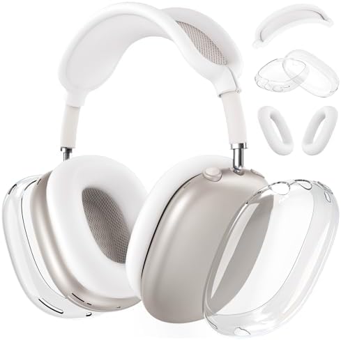 Silicone Case Cover for AirPods Max Headphones, Clear Soft TPU Ear Cups Cover/Ear Pad Case Cover/Headband Cover for AirPods Max (2024/2020),Transparent Accessories for Apple AirPod Max (USB-C), White