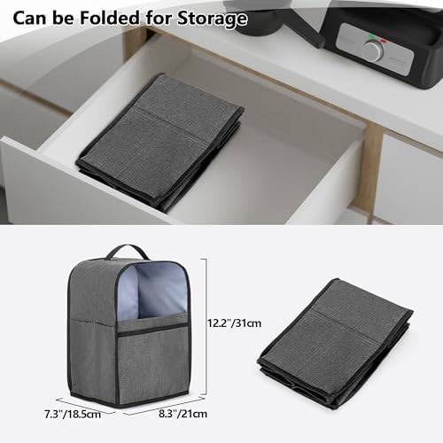Yarwo Visible Dust Cover Compatible with Ninja BW1001 Belgian Waffle Maker PRO NeverStick, Protective Cover with Top Handle and Pockets Fits Waffle Iron, Pour Cup, Tongs or Other Kitchen Accessories