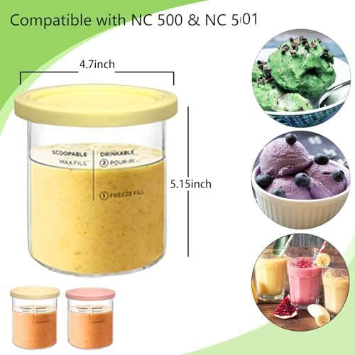 Replacement for Ninja Creami Deluxe Pints and Lids 4 Pack,Compatible with Ninja Creami 11-in-1 NC501 NC500 Series Deluxe Ice Cream Maker,24oz Deluxe XL Cups(Yellow,Pink)