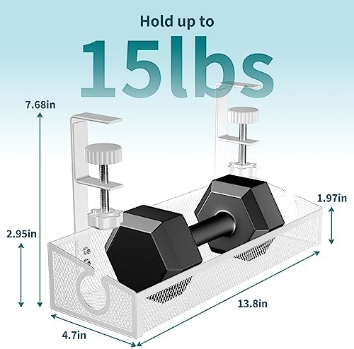 Under Desk Cable Tray White, No Drill Cable Organizer with Clamp for Wire Management, PC Cord Organizer & Workspace Accessories for Office, Home