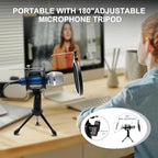 Blue Condenser Recording Microphone 3.5mm Plug and Play PC Microphone, Broadcast Microphone for Computer Desktop Laptop MAC Windows Online Chatting Podcast Skype YouTube Game（Blue