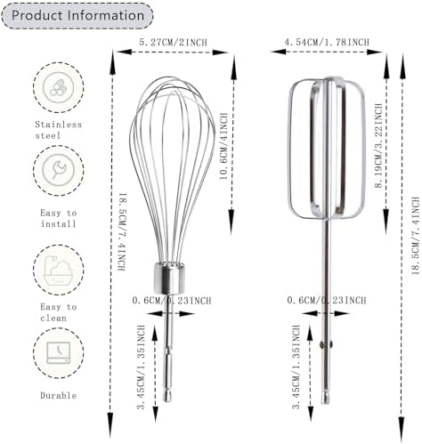 3 PCS Hand Mixer Beaters, Hand Mixer Beaters for Kitchenaid Hand Mixer Replacement Beaters, Stand Mixer Whisk Attachment for Hamilton Beach Hand Mixer 62682rz 62692 62695v 64699, 3PCS Silver