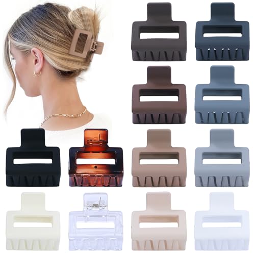 2 Inch Medium Hair Claw Clips 12 Pcs Square Hair Clips for Thin Hair Matte Nonslip Acrylic Banana Jaw Clips Bulk Hair Accessories for women and Girls - Neutral