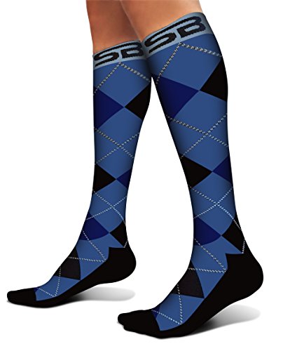 SB SOX Compression Socks (20-30mmHg) for Men & Women – Best Compression Socks for All Day Wear, Better Blood Flow, Swelling! (X-Large, Dress-Blue Argyle)