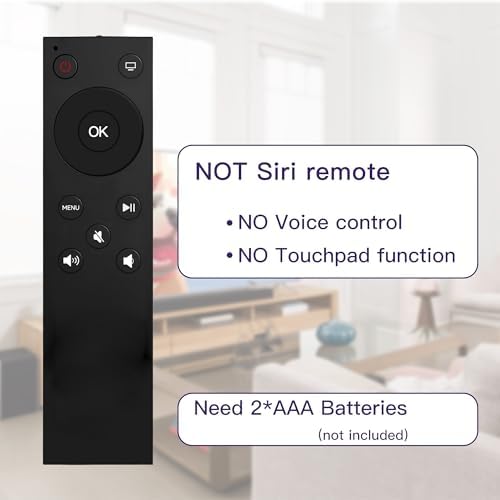MYHGRC-Replacement Apple Remote for Apple TV/Apple TV 4K/HD/Gen 1 2 3 4th, Compatible with A1294 A1218/MA711 A1378/MC572 A1427/MD199 A1625/MGY52/MLNC2 A1842/MQD22/MP7P2(No Voice Button)