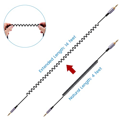 Solo4 Cord Coiled Audio Cable Replacement for Dre Beats Studio3 / Studio Pro/Solo 3 Wireless Noise Cancelling Headphones, 3.5mm(1/8") Extension Wire Compatible with iPhone PS5 Xbox One, 14ft