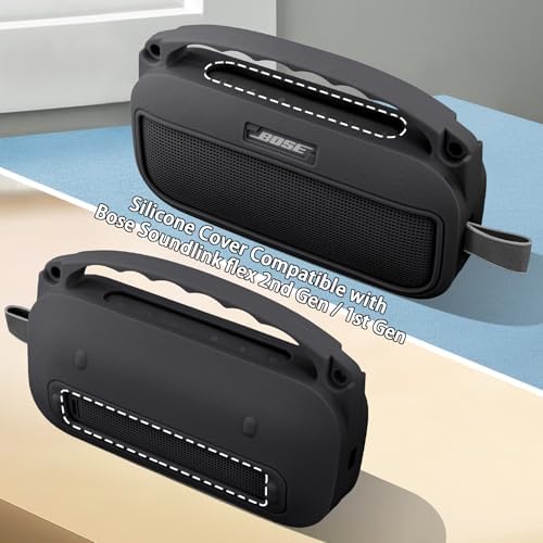 co2CREA Soft Silicone Case Replacement for Bose New SoundLink Flex 2nd Gen Bluetooth Portable Speaker (Silicone Case, Black Case)