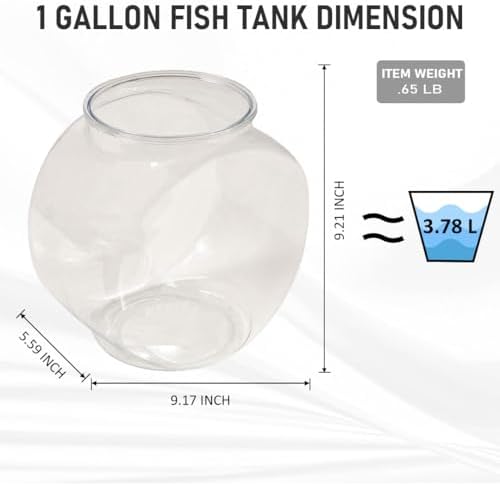 Koller Products 1-Gallon Fish Bowl, Shatterproof Plastic with Crystal Clear Clarity