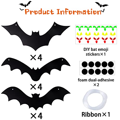 YUJUN Halloween Hanging Bats 12 Pieces 3D Realistic Scary Large Fake Black Hanging Flying Bat Spooky for Yard Sign Outdoor Indoor Lawn Decorations(3 Style)