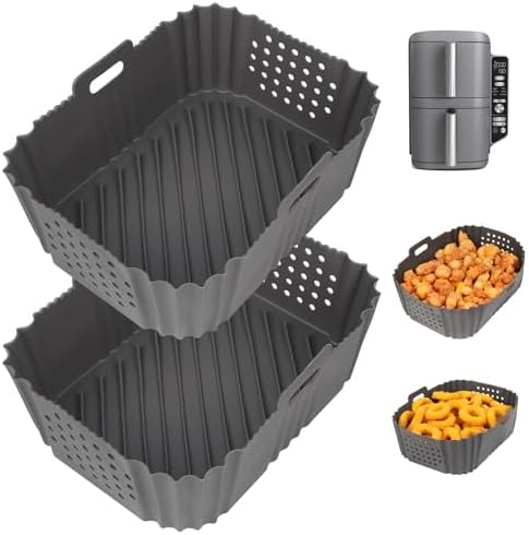 YQL YQL Silicone Air Fryer Liners for Ninja SL401 Double Stack 2 Basket Air Fryer, Ninja DoubleStack XL Air Fryer Accessories Reusable Rectangle Air Fryer Liners(Grey)