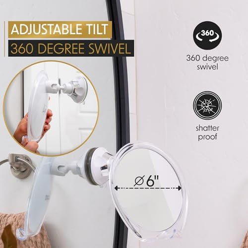 Luxo Shaving Mirror, Shower Mirror with a Razor Holder for Shaving with Powerful Suction Cup - Shatterproof Anti Fog Mirror for Shower (Clear)