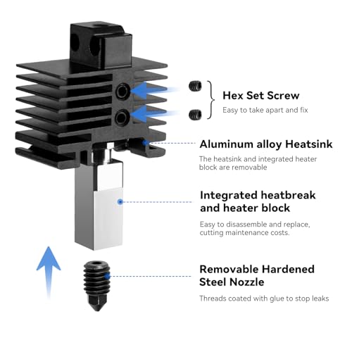 P1 Hardened Steel Hotend Kit for Bambu Lab P1P,P1S 3D Printer, Heating Block Replacement,High Speed,High Temperature Extruder Hot End, with 0.2,0.4,0.6,0.8mm Nozzle,Thermistor,Ceramic Heater