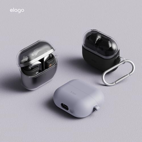 elago Compatible with Samsung Galaxy Buds 3 Case & Galaxy Buds 3 Pro Case, Duo Case with Carabiner, Premium Silicone + TPU Cover, Wireless Charging, Headphone Accessories, for Men, for Women (Black)