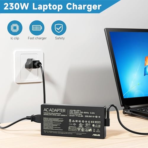 230W ROG Zephyrus Charger for Asus ROG Zephyrus S GX531GW GX701GX GX701GW GX701GV GL702V GX501V Strix Scar II GL704GM-DH74 GL703GM-DS74 Gaming Series Laptop AC Power Adapter Replacement Power Cord