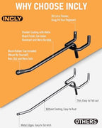 INCLY 60 Pack 4 Inch Black Pegboard Hooks, 1/4" Heavy Duty Peg Board Shelving Hooks Accessories, Peg Board Tool Hangers Only Fit 1/4" Pegboard Hanging Tools Garage, Craft Organizing, Kitchen, Store