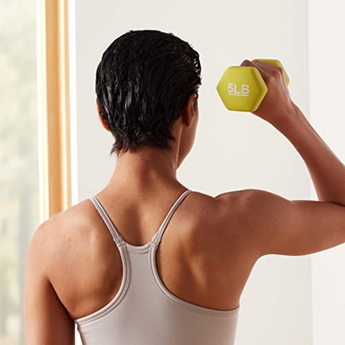 Amazon Basics Neoprene Coated Dumbbell Hand Weight Set, 5 pound each, Set of 2, 10 pounds, 2.27 Kilograms, Green