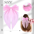 10 PCS Big Hair Bows for Women Girls,TOKUFAGU Large Hair Ribbon Bow Barrette Clips for Girls,Hair Bows with Long Tail Vintage French Hair Accessories for Women (Polished satin surface)