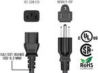 UL Listed 12FT Computer Power Cord, NEMA 5-15P to C13, 10A 125V, 18AWG, Black Replacement AC Power Cord, Printer Power Cord, PC Power Supply Cable, Monitor Power Cable
