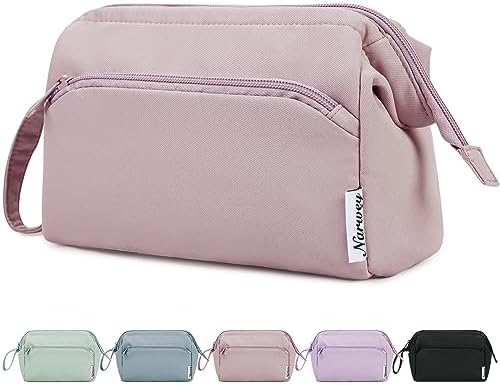 Narwey Large Makeup Bag Women Wide-open Make up Bag Travel Cosmetic Bag Organizer Toiletry Bag for Cosmetics Toiletries Accessories (Dusty Rose)