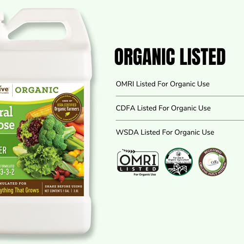 AgroThrive All Purpose Organic Liquid Fertilizer - 3-3-2 NPK (ATGP1064) (64 oz) for Lawns, Vegetables, Greenhouses, Herbs and Everything Else that Grows