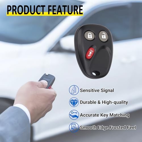 Keyless Entry Remote Key Fob Compatible with Chevy Tahoe Suburban Silverado Avalanche, GMC Sierra Yukon, Cadillac Escalade, Hummer H2 2003 2004 2005 2006, Replacement for LHJ011 (Pack of 2)