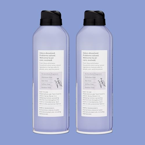 Fresh Wave Lavender Odor Eliminator Spray & Air Freshener, 8 oz. | Pack of 2 | Non-Aerosol, Fine Mist | Safer Odor Relief | Natural Plant-Based Odor Eliminator | For Furniture, Fabrics & Trash