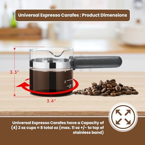 Cafe Brew Collection Premium 4-Cup Universal Glass Espresso Carafe Replacement - Fits Hamilton Beach, Mr. Coffee, Breville, and More Espresso Machines