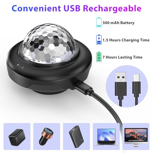 Oloaxolx Rechargeable Disco Ball, Party Lights Night Light 2 in 1 RGB Dj Lighting Strobe Lamp with Sound Activated 6 Modes for Home Room Dance Parties Birthday Halloween Christmas Decorations(2pcs)