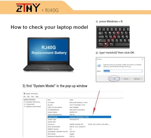 ZTHY 63Wh RJ40G Laptop Battery Replacement for Dell Latitude 14 5420 Latitude 15 5520 Precision 15 3560 Series P137G P137G001 P104F P104F001 P104F002 075X16 01K2CF WY9DX 0WK3F1 0M3KCN 005R42 15.2V