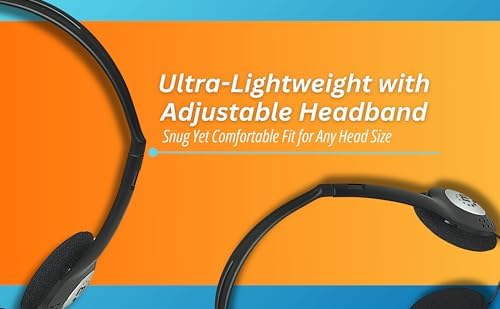 Manhattan On-Ear Wired Stereo Headphone - Long 6ft Cable, Single 3.5mm Plug, Lightweight, Adjustable Headband–for Walkman, CD Player, Computer -177481