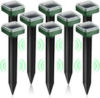 8 Pack Mole Repellent Solar Powered Ultrasonic Repellent, Vole Deterrent Waterproof Sonic Repellent Spikes Drive Away Burrowing Animals from Lawns and Yard