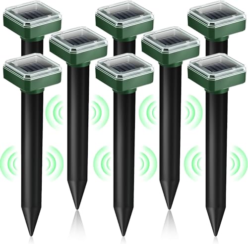 8 Pack Mole Repellent Solar Powered Ultrasonic Repellent, Vole Deterrent Waterproof Sonic Repellent Spikes Drive Away Burrowing Animals from Lawns and Yard