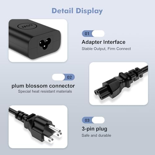 Replacement for Dell Laptop Charger USB C 65W 45 Watt - Slim AC Adapter for Dell Latitude 5420 Charger 5540 5520 7420 5440, XPS 13 Chromebook 3100 Computer Type C Fast Charging Long Power Cord 11ft
