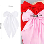 VELSCRUN Hair Clip - 3Pcs Silky Satin Hair Bows for Women in Red, Pink, White - Big Bow Hair Clips with Long Tail - Hair Accessories for Girls - Ideal for Special Occasions - 3 Count
