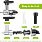 Masticating Juicer Attachment for Kitchen aid Stand Mixers, Masticating Juicer Accessories,Slow Juicer Attachment for All Models Kitchenaid Juicer Mixers and Cuisinart (Black)