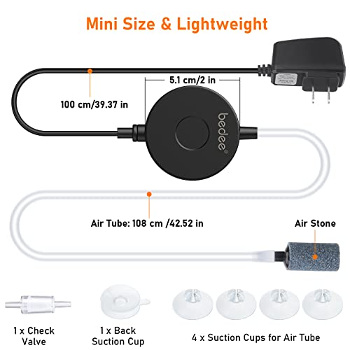 Aquarium Air Pump Aerator Pump: Upgraded Ultra Silent Air Pump for Fish Tank High Energy Saving Fish Tank Aerator Aquarium Accessories with Check Valve Air Stone 1-15 Gallon Fish Tank Bubbler 1W