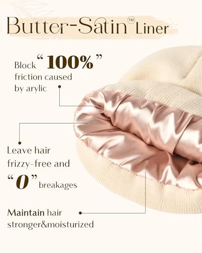 YANIBEST Womens Satin Lined Knit Beanie Hat Acrylic Winter Hats for Women Men Silk Lining Soft Slouchy Warm Cuffed Beanie Hat