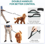 Hands Free Dog Leash with Pouch, Retractable Bungee with Double Padded Handles, Dog Waist Leash for Dog Walking, Dog Leashes with Bungee for Medium & Large Dog, Dog Walking Accessories