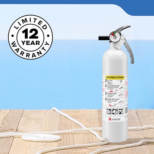 Kidde Mariner 110 Marine Fire Extinguisher for Boats, 1-A:10-B:C, 3.9 Lbs., Coast Guard Approved, Strap Bracket (Included), White