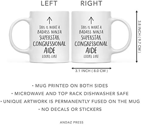 Andaz Press Funny 11oz. Ceramic Coffee Tea Mug Gift, This is What a Badass Ninja Superstar Congressional Aide Looks Like, 1-Pack