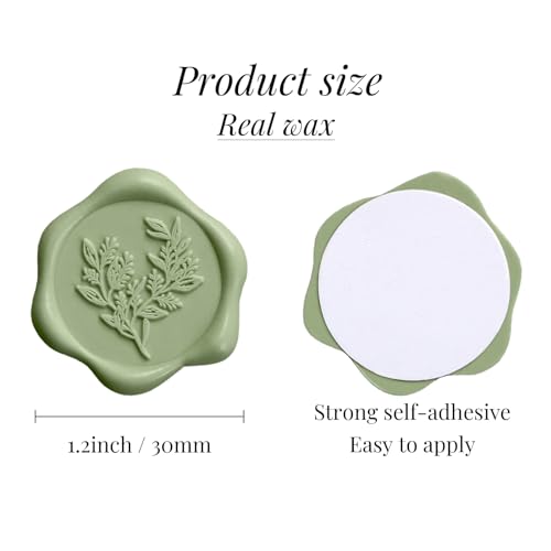 UNIQOOO Wax Seal Stickers - Eucalyptus Wedding Invitation Envelope Seal Stickers, 50 Pcs Self- Adhesive Sage Green Stickers, Perfect for Invitation, Christmas, Gift Wrapping