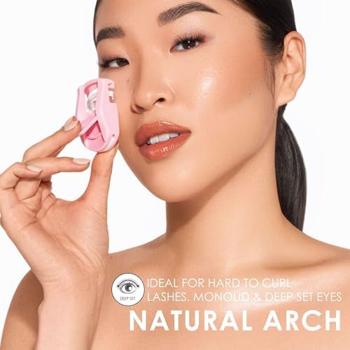 JAPONESQUE Travel Eyelash Curler, Pink - Plastic Eyelash Curlers for Travel Makeup, Go Curl Lash Curler with Bonus Replacement Lash Pad - 1 Pack