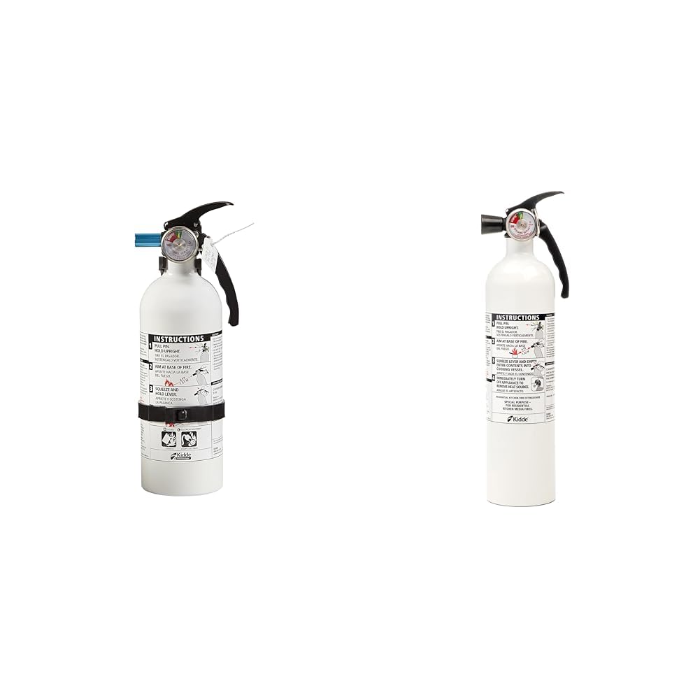 Kidde Auto Fire Extinguisher for Car & Truck, 5-B:C, 3.2 Lbs., Dry Chemical Extinguisher & Kitchen Fire Extinguisher, Home Use for Grease Fires, 3.9 Lbs., Wall Mount Included, White