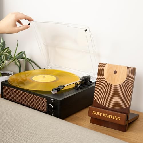 Now Playing Vinyl Record Stand: Classic Wood Record Holder - Vinyl Accessories for LP enthusiasts - Album and LP Holder
