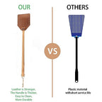 DEBETOOL Fly Swatter Set - 2 Pack Wooden Leather Fly Swatter with Hanging Rope, Heavy Duty Fly Swatter for Indoors and Outdoors (2 Brown)