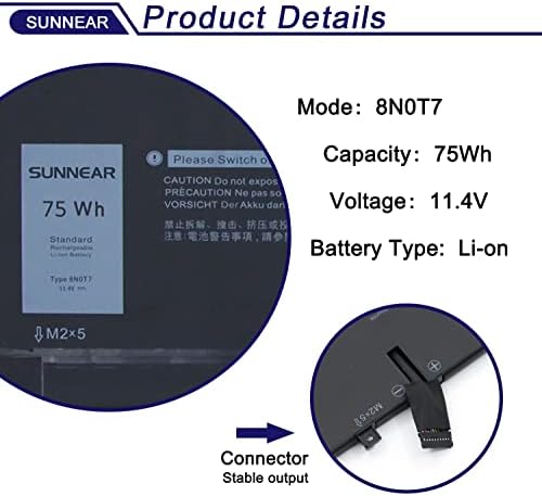 8N0T7 Laptop Battery Replacement for DELL XPS 15 9575 2-in-1 Precision 5530 2-in-1 Series15-9575-D2801TS D1805TS D2605TS D1605TS i5-8305G i7-8705G P73F P73F001 TMFYT 0TMFYT 08N0T7 75Wh