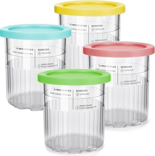 For Ninja Creami Deluxe Pint and Lids 24oz Replacement Ice Creanm Containers Compatible with NC501, NC500 Series Ice Cream Maker Leakproof Reusable Dishwasher Safe Set of 4
