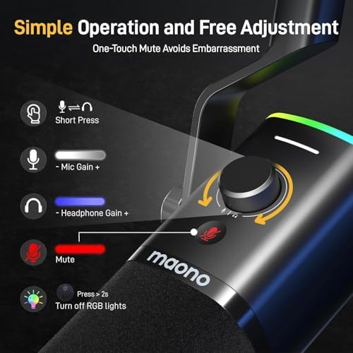 MAONO Dynamic Gaming Microphone with Software: USB XLR Podcast Computer Microphone with Boom arm - RGB PC Mic for Gamer - Podcast Microphone for Streaming Recording Studio YouTube Online Chat PD100XS