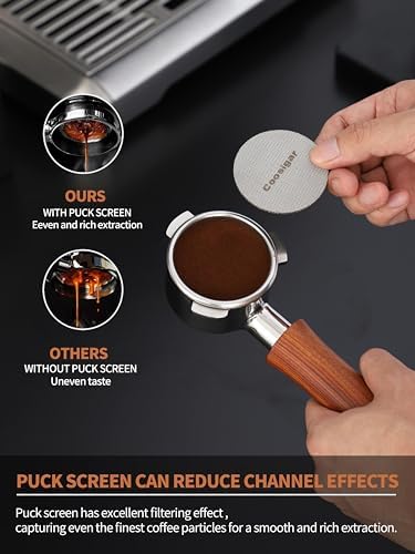 54mm Bottomless Portafilter with Puck Screen | Fits for 54mm Breville Machines | Stainless Steel portafilter and Rosewood Handle|Espresso Machine Accessories(Rosewood)